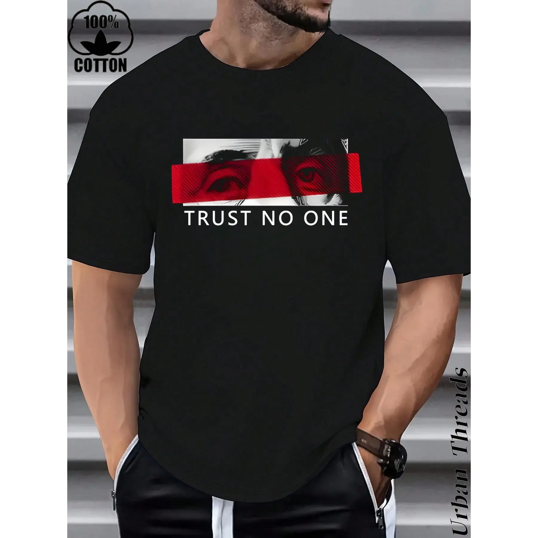 Urban Threads Men's Pure Cotton TRUST NO ONE T-Shirt, Men's 220g Heavy Cotton Christmas T-Shirt(1 PCS)