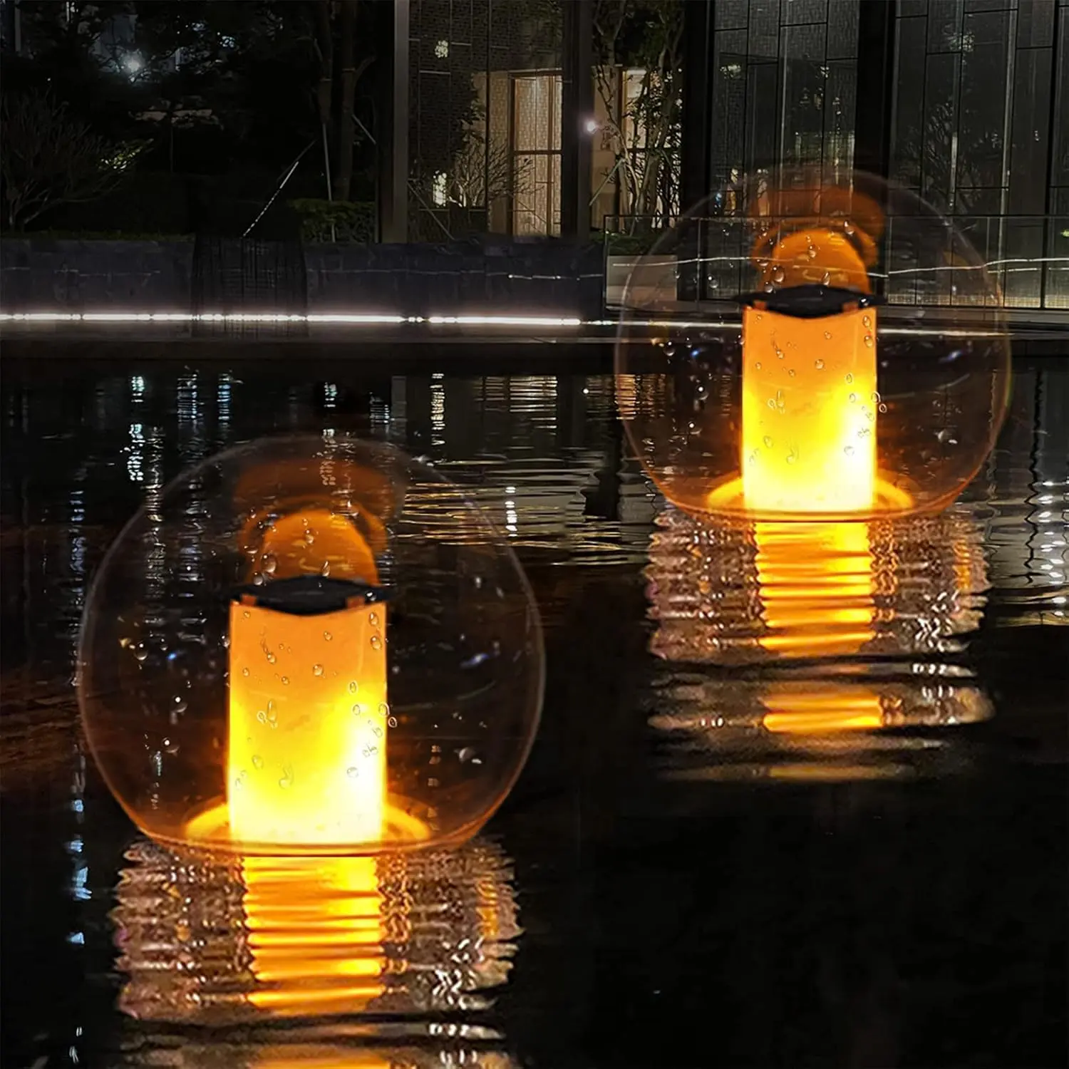 Solar Floating Pool Lights - IP68 Waterproof Flickering Flame Ball Night Light, Outdoor Lantern Landscape Decoration for Pool, Pond, Party, Garden (2 Pack)