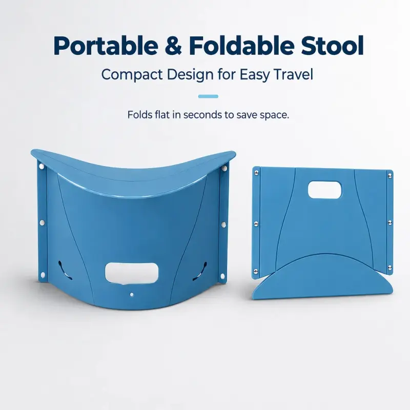 Portable Foldable Fold Flat Plastic Travel Stool with Hand Carry Cutout, Heavy Duty Load-Bearing, Perfect for Camping, Fishing, Queue Waiting, Indoor & Outdoor Temporary Seating