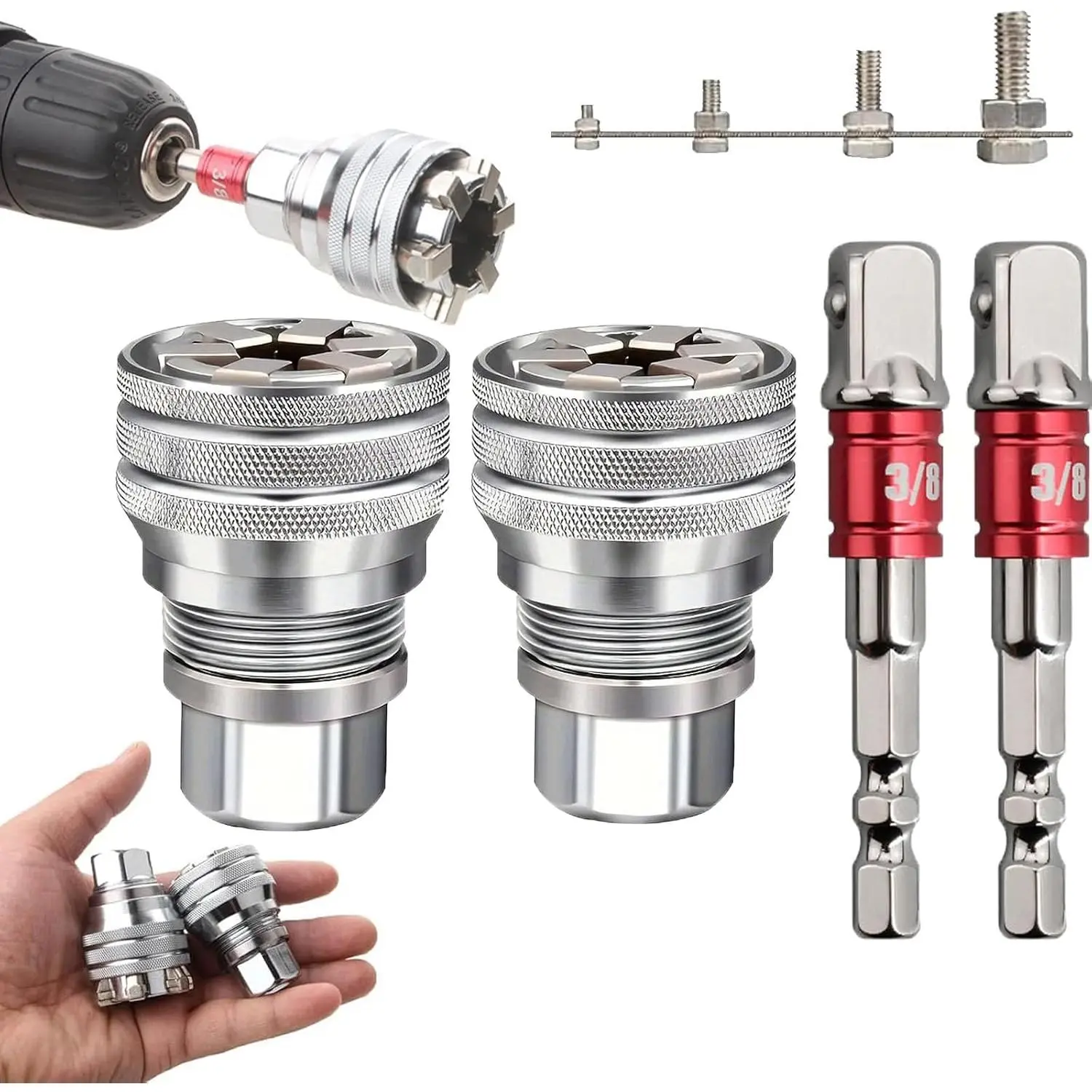 Multi-Function Adjustable Socket Wrench Set, 10mm-19mm Universal Tool for Damaged Bolts & Nuts, Compatible with 3/8" Drive Ratchet Torque Wrench & Power Drill, Ideal for Repairs, Maintenance & DIY Projects (2pcs)