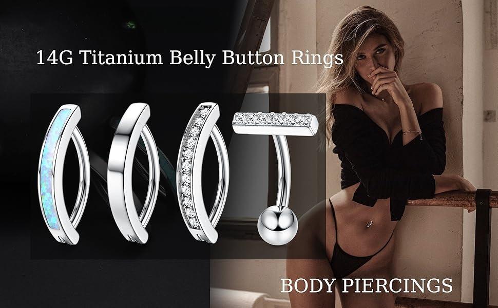 CASSIECA Titanium Belly Button Rings 14G G23 Solid Titanium Belly Button Piercing Clear CZ Clicker Belly Rings for Women  CZ Opal Belly Rings Simple Reverse Navel Rings Belly Piercing Body Jewelry