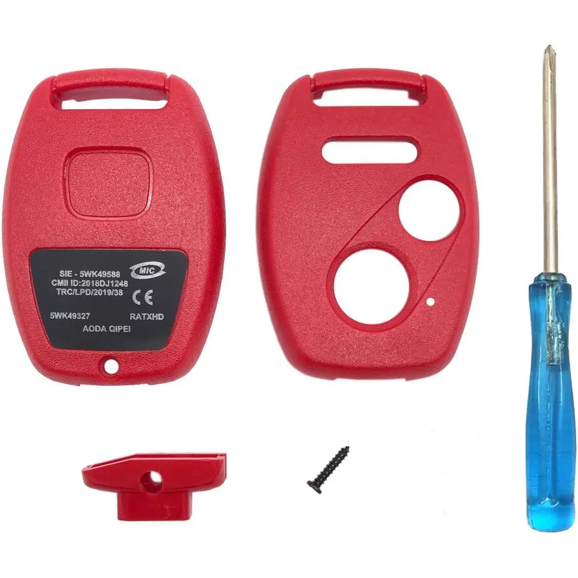 No Cutting Required Replacement Keyless Entry Key Fob Case Cover fits for Honda Accord Civic Hybrid EX 2003-2012 CR-V Pilot EX SE 2005-2006 Pilot 2009-2015 Element Key Fob Shell (Red 2+1)