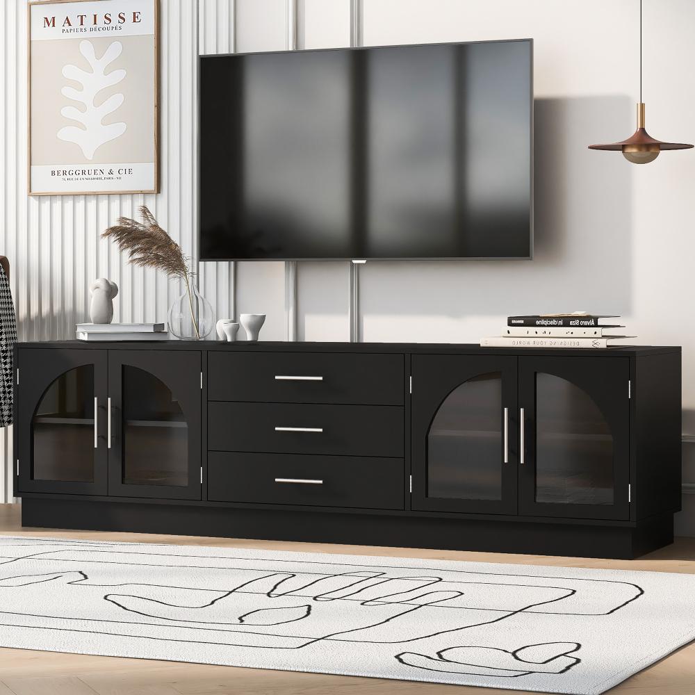 VIBE HAUS 68.9'' Modern Minimalist TV Stand for TVs Up To 75 Inches, Entertainment Center Media Console Cabinet with Adjustable Shelves for Living Room