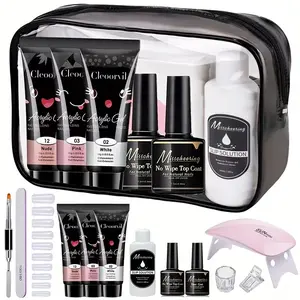 15ml Poly Nail Gel Extension Kit, 12pcs/Set with Nail Forms, Brush, Crystal Nail Extension Gel, Nail Starter Kit, Mini Acrylic Brush Cleaning Cup, Professional Nail Art Tool Kit DIY Nail Art