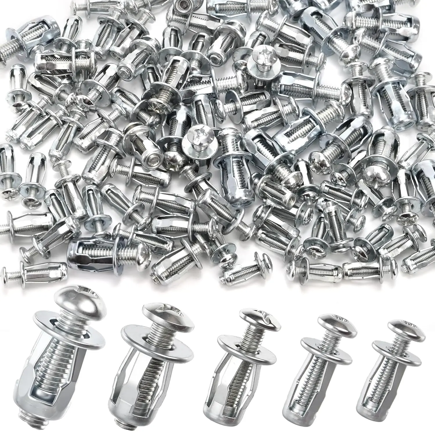 100-Count Anti-Rust Steel Drywall Anchors Kit - M4-M8 (Incl. M6) Screws and Nuts, Anti-Loosening Zinc Petal Nut Hollow Fasteners for Gypsum Board, Thin Panels, DIY Projects (22 lbs per Anchor)