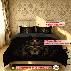 The 3-piece lion-crowned bedding set includes one bedspread and two pillowcases. It is unpadded, soft and comfortable, suitable for single beds and double beds, and ideal for use in bedrooms, dormitories, and hotels.