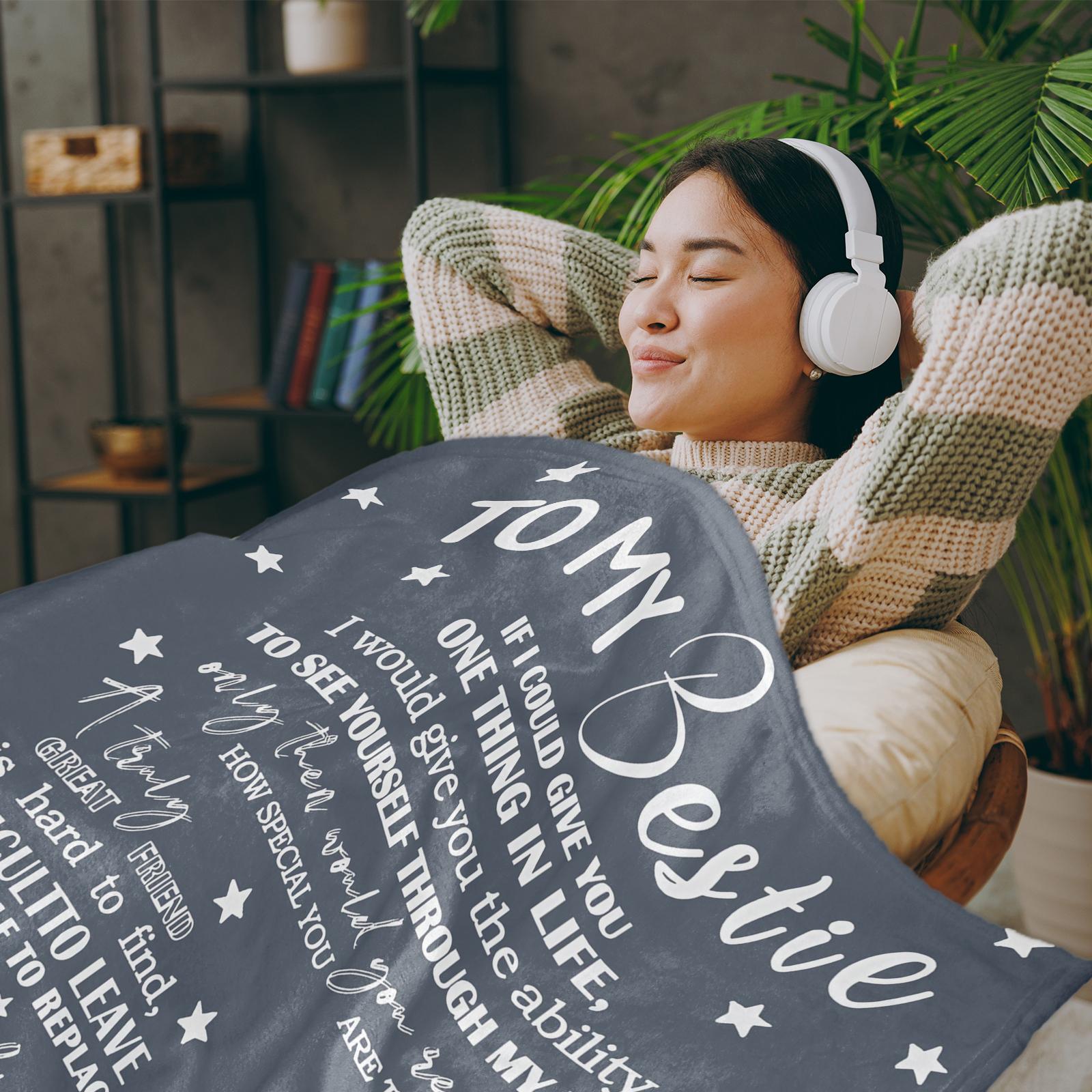 To My Bestie Inspirational Quote Flannel Throw Blanket 280GSM Ultra Soft Cozy Warm Blanket for Best Friend Gift Bed Sofa Car Travel Camping Birthday Christmas Holiday Anniversary