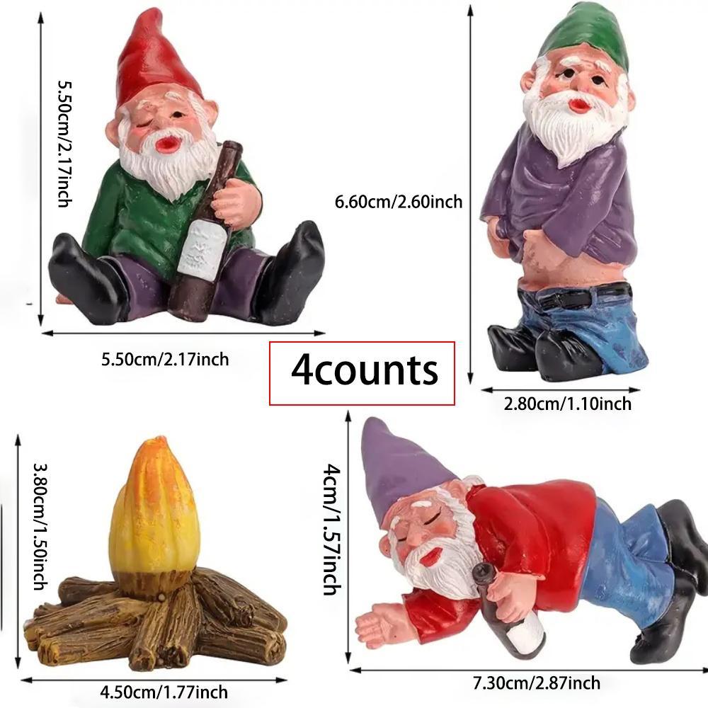 Creative Gnome Design Resin Craft (4 Counts), Miniature Garden Ornament, Fun Garden Gnome, Garden Gnome Statue, Micro Garden Decoration for Yard, Patio, Lawn, Indoor and Outdoor Decoration, Garden Accessories, Home Decor