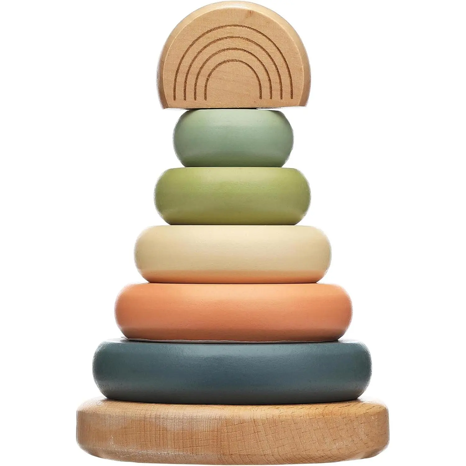 Wooden Rainbow Stacking Ring Toy, Montessori Baby Stacker | Neutral Color Sorting Rings, Fine Motor Play, Hand-Eye Coordination, Nursery Decor, Baby or Toddler Gift, Ages 12M+