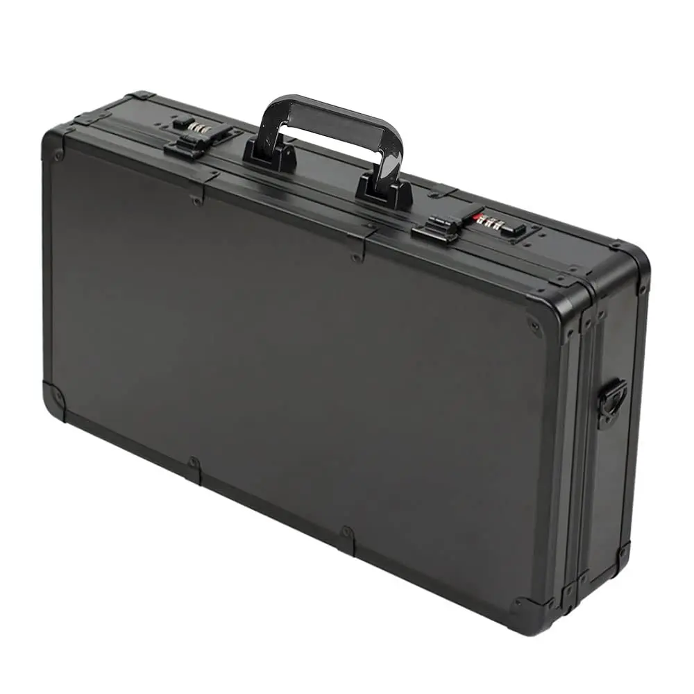 Unisex Black Rectangular Electroplated Metal Professional Barber Case with 1 Shoulder Strap, Modern Lockable Portable Travel Tool Box & Home Organizer for Clippers, Trimmers, Shears, Scissors, Brush Haircare Supplies