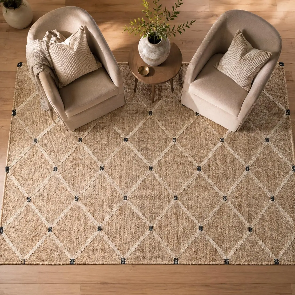 Hand Woven Jute Area Rug 4'x6' - Geometric Design ()