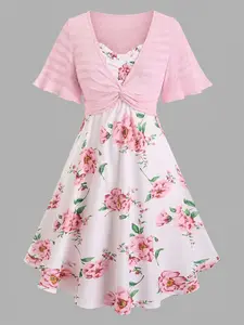 Women's Elegant Knit Cardigan with Floral Print, Spring Summer Plus Size Long Dress, Casual & Stylish Outerwear, Knitwear