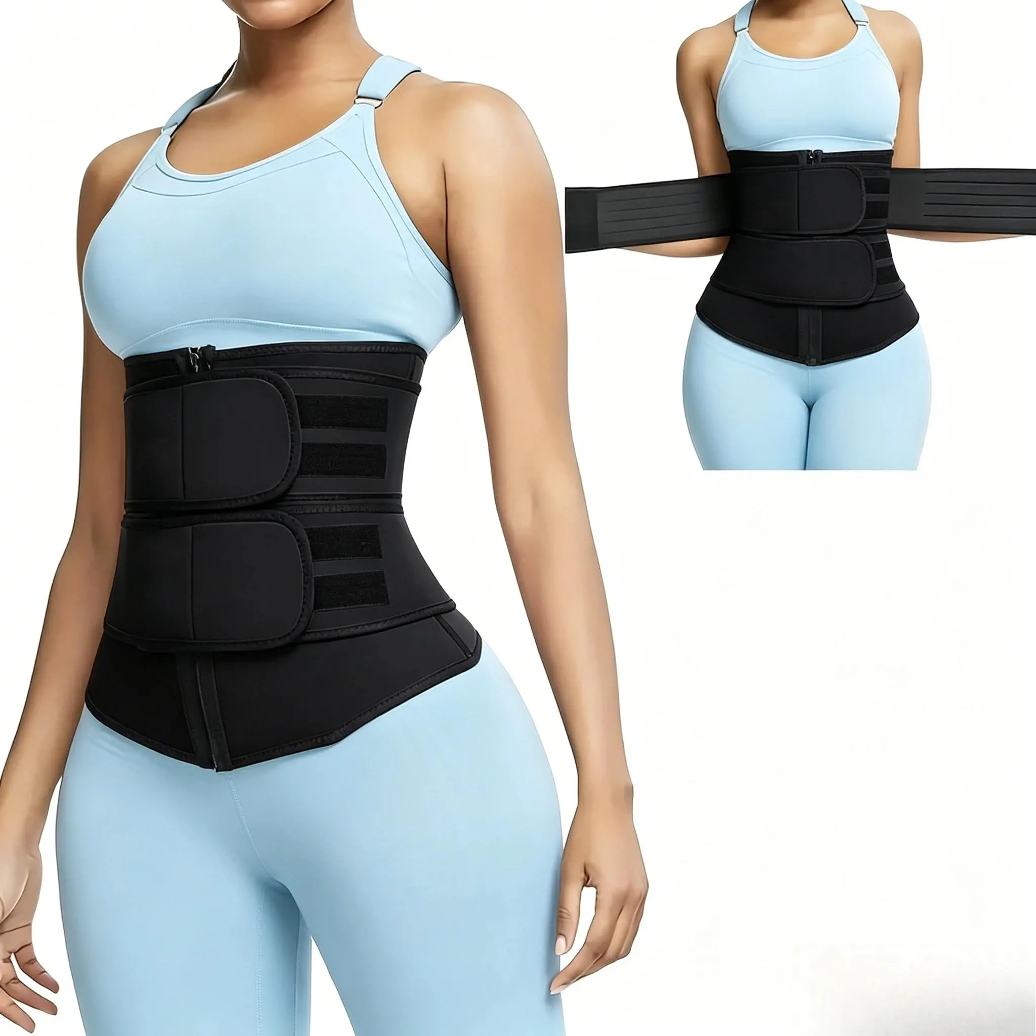 Black Zipper Dual Band Waist Cincher Skin Friendly Anti Rolling Design Slim Fit No Bulky Daily Body Shaping Belt