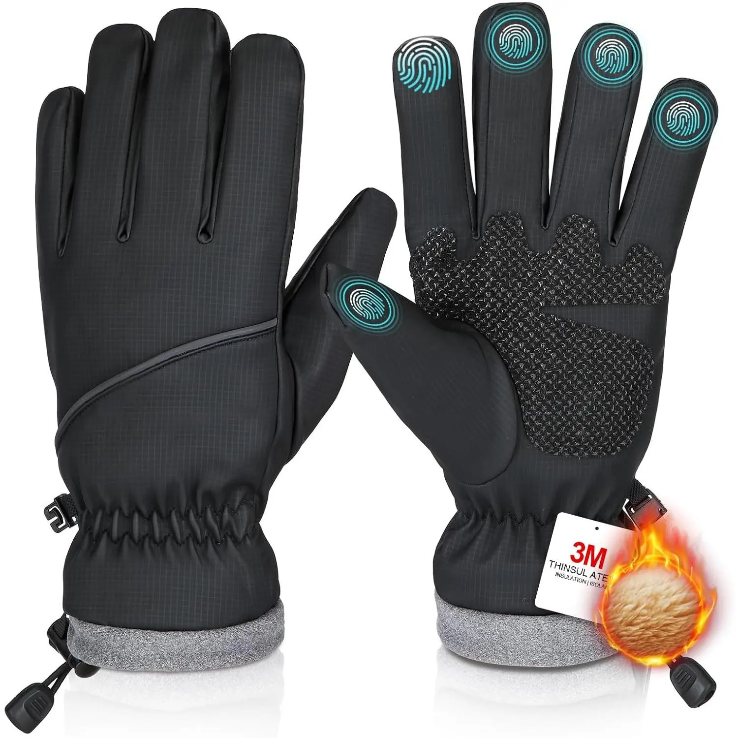 Adults' Thermal Wear Winter Gloves - Waterproof, Windproof, Warm, Touch Screen, Non-Slip Grip - For Female Skiing, Driving, Fishing Outdoor Cold Weather Activities