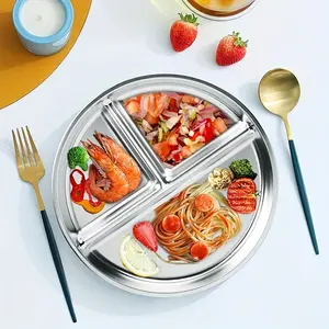 Stainless Steel Divided Plate, Three Compartment Portion Control, Ideal for Weight Loss, Adult Healthy Diet, Durable and Easy to Clean