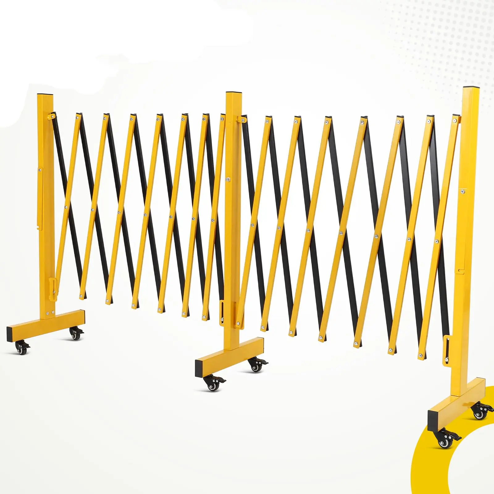 4.9M Expandable Metal Safety Barrier - Heavy Duty Retractable Barrier with 360° Castors, High-Visibility Folding Crowd Control Barriers & Barrier Fencing for Driveway Traffic Garage