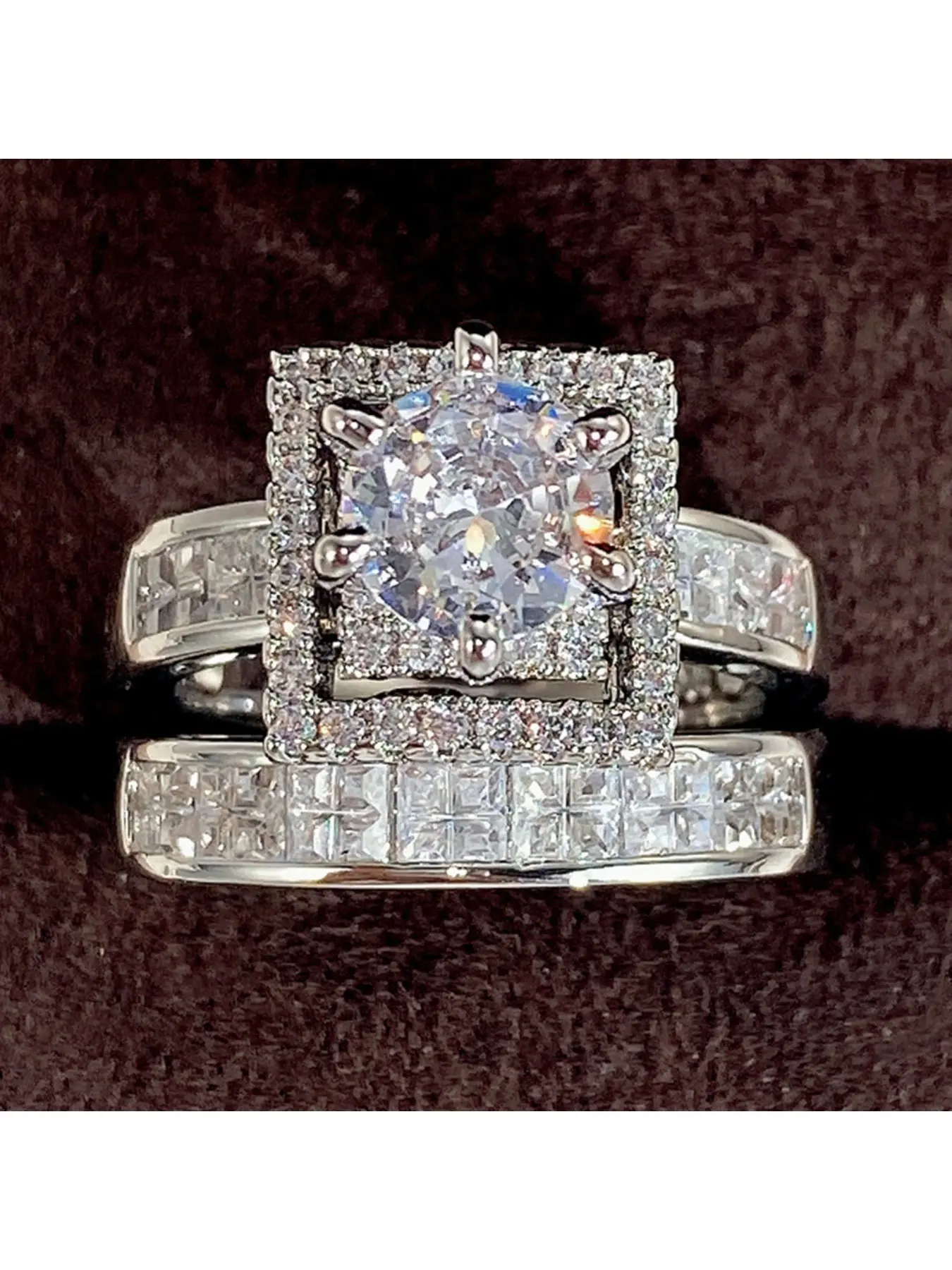 Luxury Fashion Precision-Set Double Layer Cubic Zirconia Women's Matching Rings