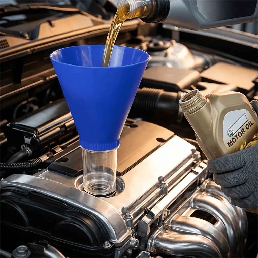 Engine oil funnel, anti spill, no handheld operation, car engine oil injection funnel does not overflow with threads, suitable for Toyota, Kia, Hyundai and other cars