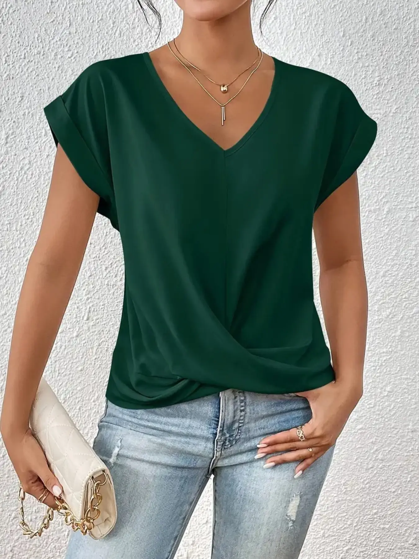 Women's Solid Color Basic Short T-Shirt, Minimalist High-End Cross-Knot Waist Design, Daily Shopping, Dating, Spring Summer