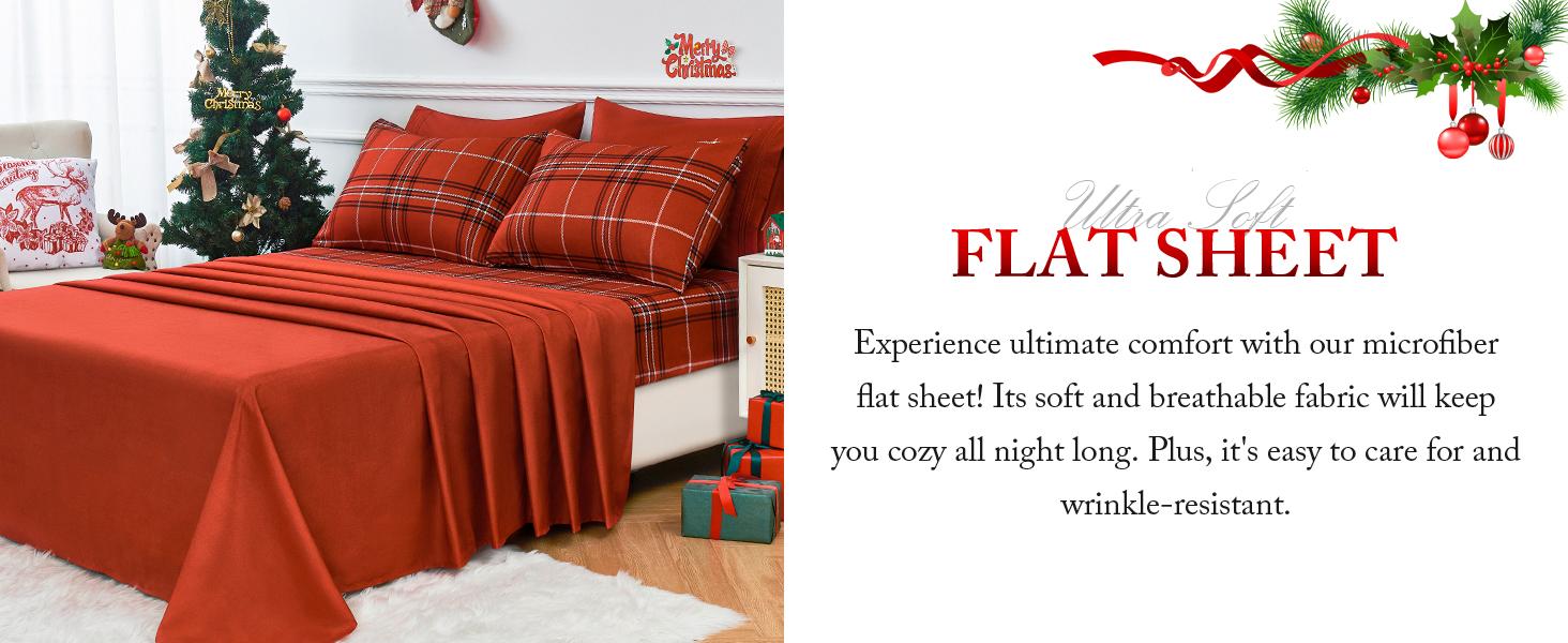 Christmas Comforter Set, 7 Pieces Bed in a Bag, Christmas Bedding Sets with Comforter, Flat Sheet, Fitted Sheet, 2 Embroidered Pillowcases, and 2 Printed Pillowcases, King