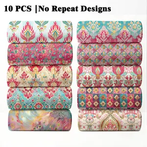10PCS Indian Peacock Fabric, 23x55cm (9x22in) Exotic Peacock Pattern Quilting Home Decor DIY