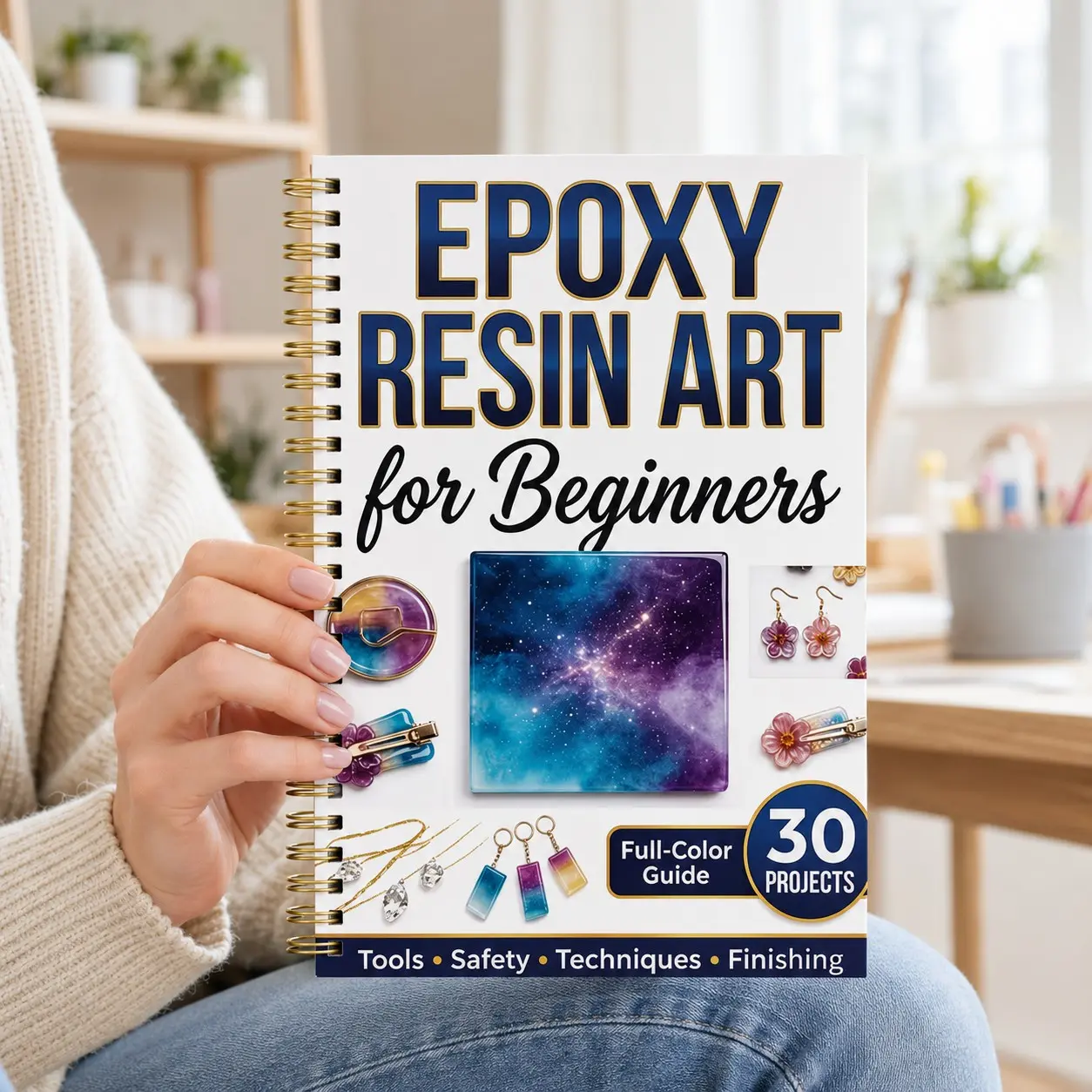 Epoxy Resin Art Beginner Guide, A5 Spiral Bound Manual, 30 DIY Projects, Full Color Tutorial, Creative Craft Gift Book for Adults