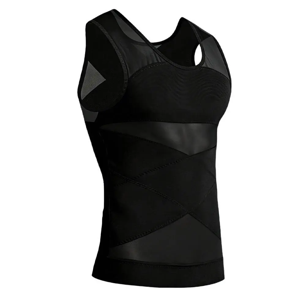 Men's Mesh Cross Compression Tank Top Abdomen Slimming Shaper Breathable Fitness Vest Slim Fit Casual Base Layer Undershirt