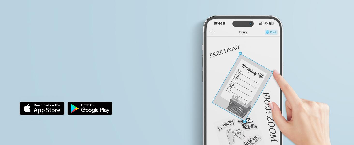 Print Pods Mini Printer, Thermal Inkless Sticker Maker With 10 Rolls Printing Paper, Pocket Printpod For Phone, Portable Printer For Notes, Flashcards, Journal, DIY, Compatible With iOS & Android