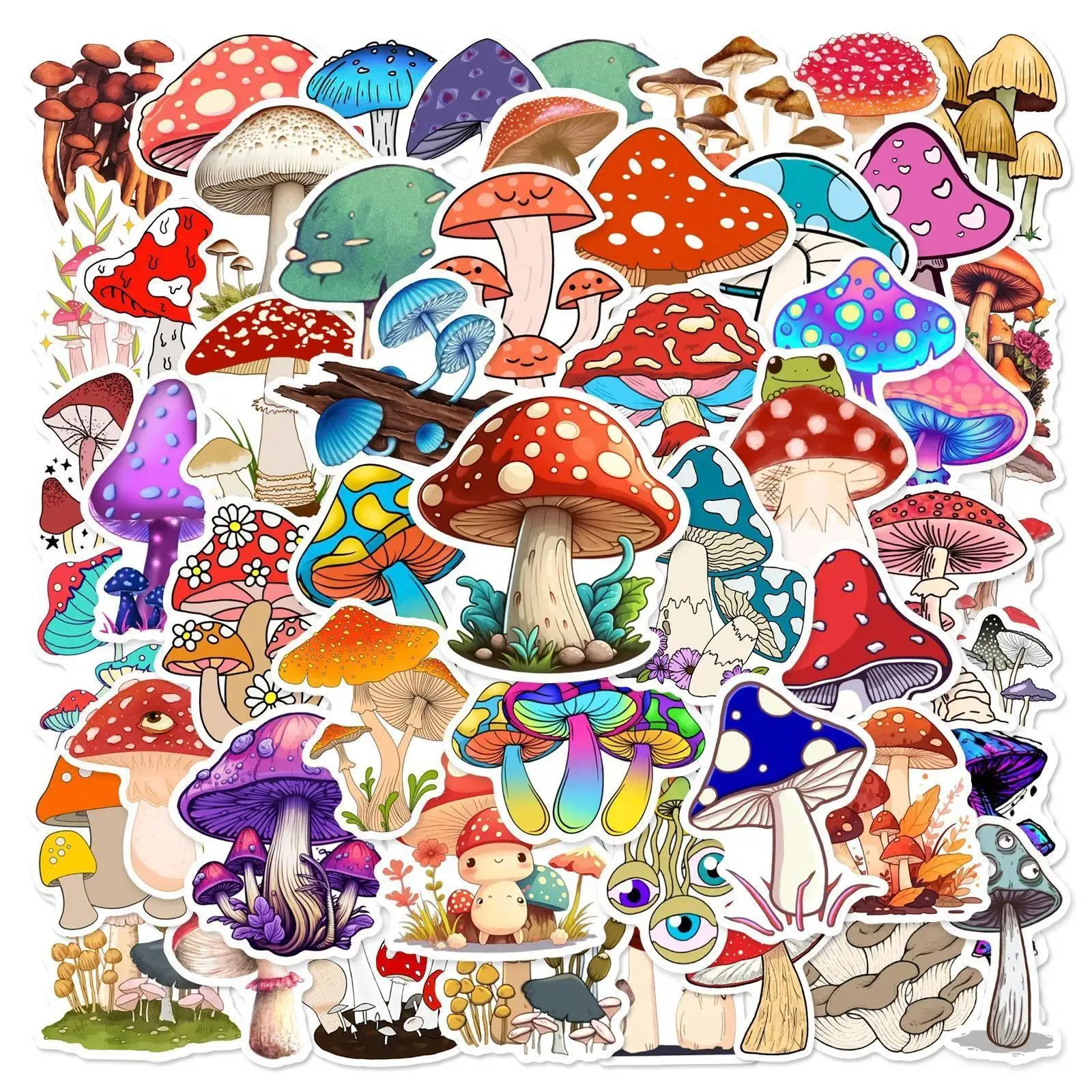 50Pcs Kawaii Mushroom Stickers Aesthetic Mushroom DIY Sticker Scrapbooking Phone Luggage Skateboard Waterproof Decals