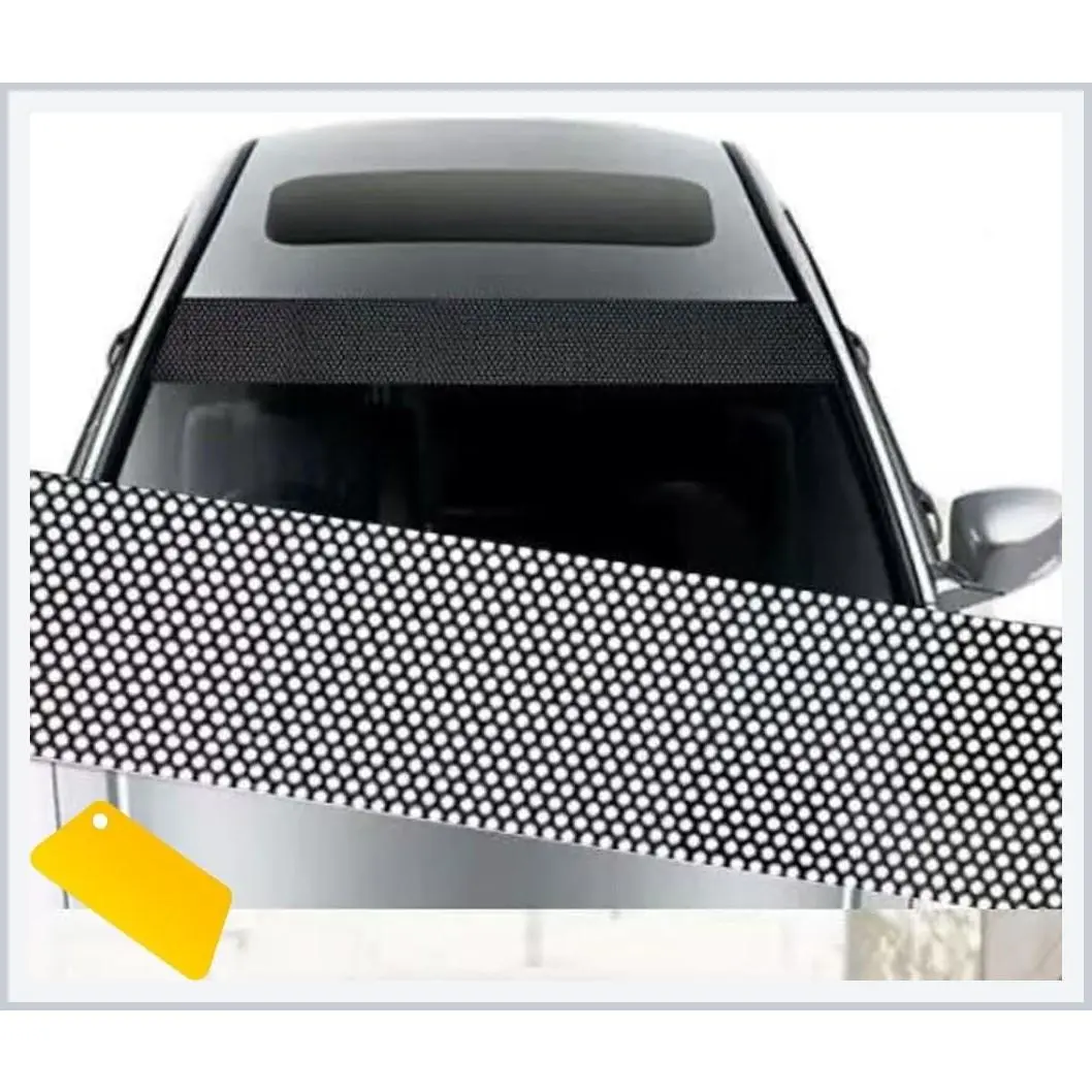 2 Pack One-Way Perforated Car Windshield Sunshade Vinyl Sticker Tint Strip Privacy Film Window Adhesive Glass Wrap Roll Heat Control UV ProtectionGift