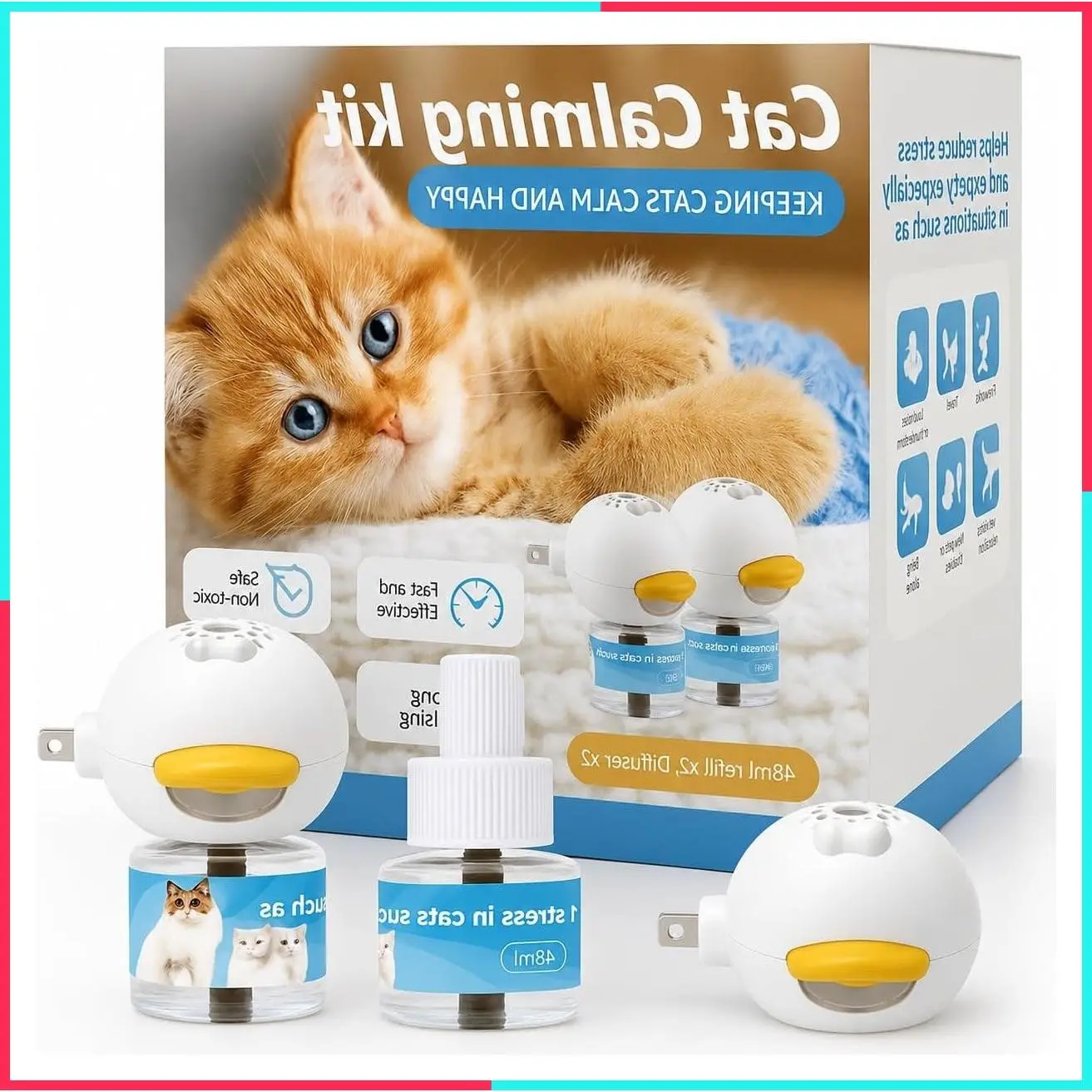Cat Calming Diffuser 2 Pack Multi Cat Pheromones Diffuser Helps Calm Cats for 30 Days Effectively Relieve Anxiety Stress