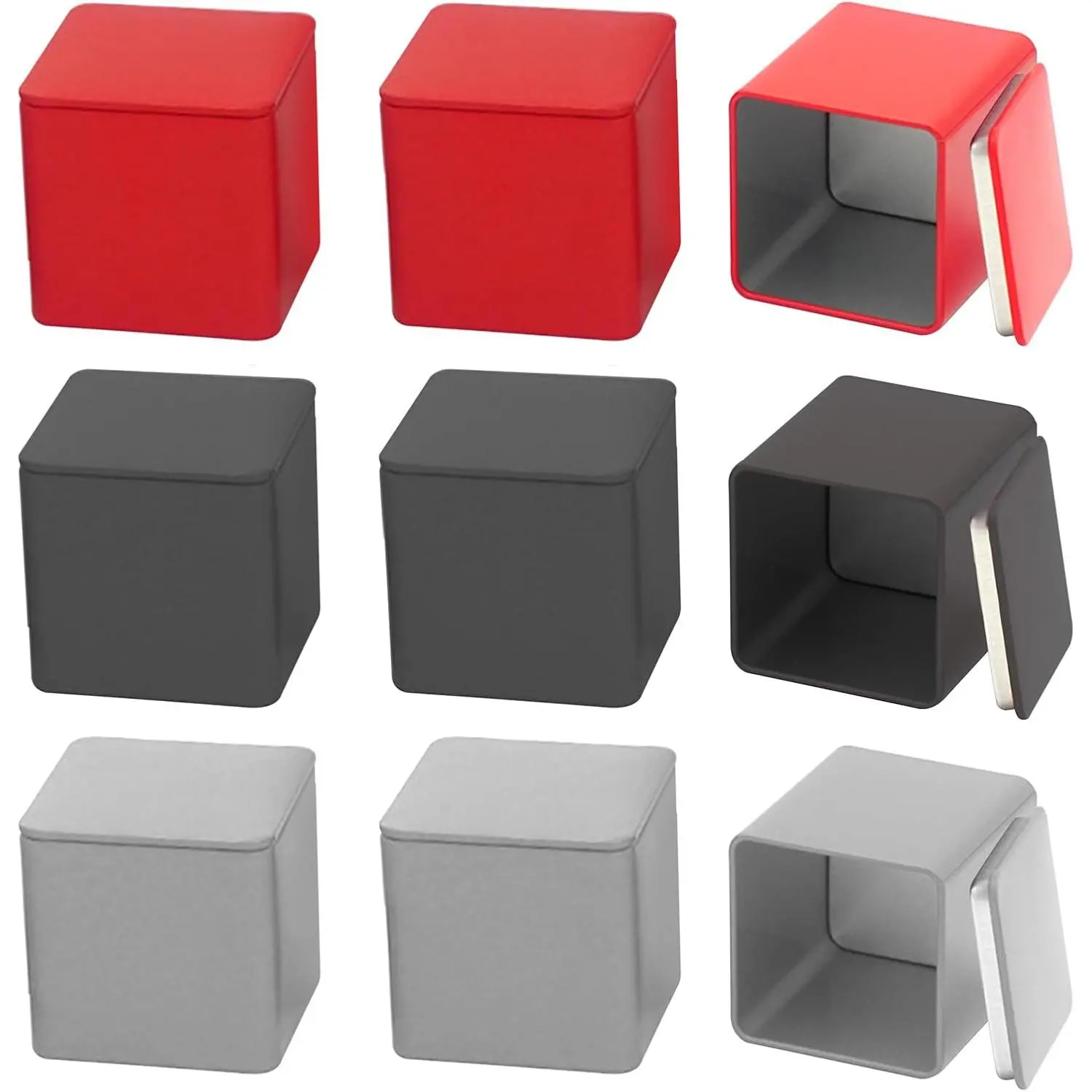 9 count Empty Tin Cans with , Square Airtight Metal Containers, Small Portable  Organizer for Sugar Candy  Snack Cookie Storage DIY  Box (Red, Black, ), 2.6 x 2.6 x 2.76 Inch