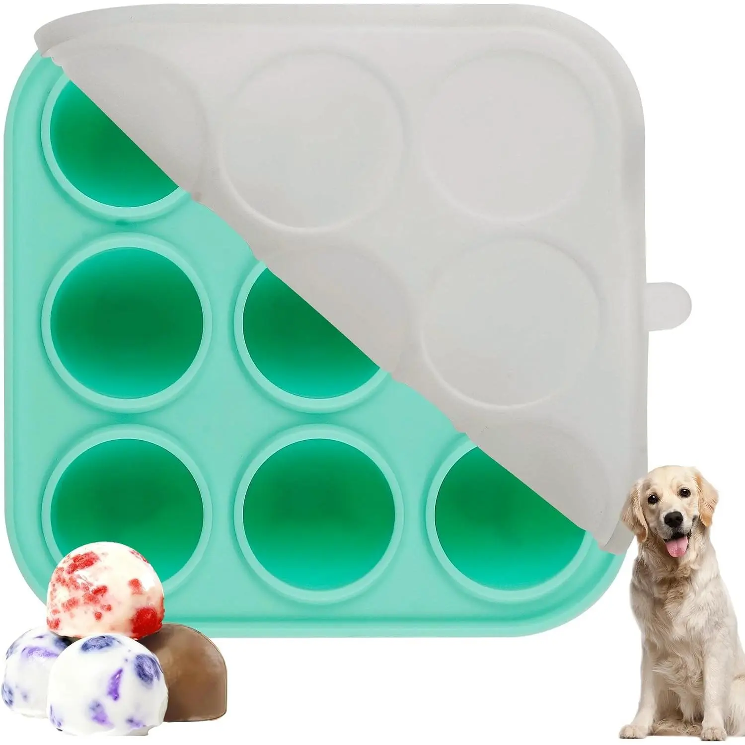 9 Cavities Silicone Dog Treat Mold with Lid, Frozen Silicone Mold for Making Refill Popsicle Treats for 10-25 lbs & Up Power Chewer, Small with Lid