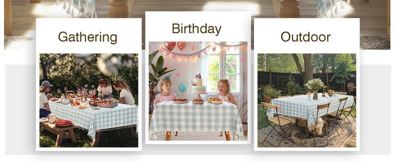 Checkered Tablecloth Rectangle Cotton Linen Fabric Gingham Table Cloth Buffalo Plaid Table Cover with Tassel Wrinkle Free Washable for Kitchen Dining Picnic, Blue and White, 55X55''