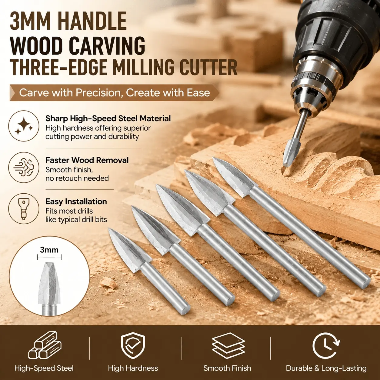 Professional Tungsten Carbide Drill Bit Set 6-12mm, Industrial Hole Cutter for Concrete, Ceramic, Wood, and Soft Metal. Anti-Slip Grip, Non-Stick Coating, High Hardness for Construction and DIY Projects Drill Bits Set