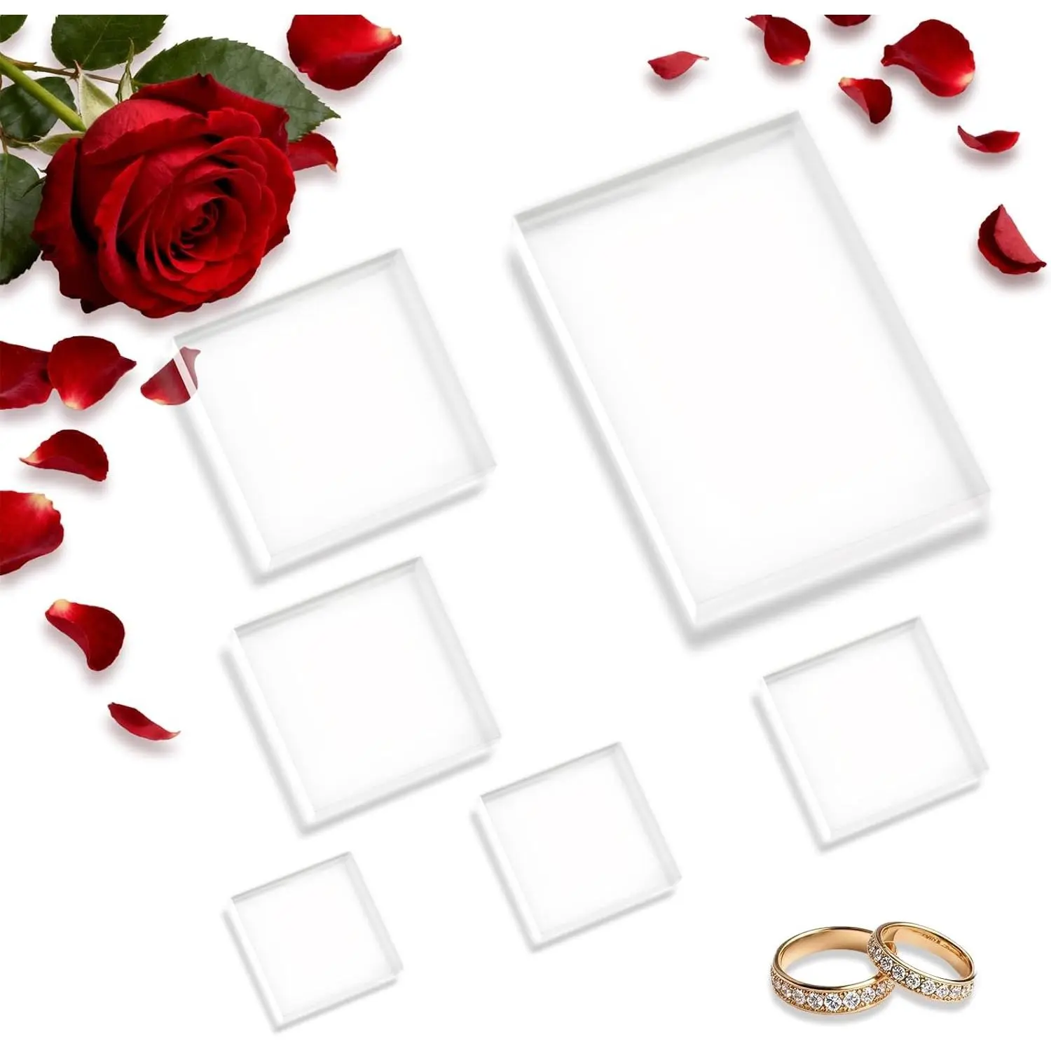 6PCS Clear Acrylic Blocks Stamp Block Clear Display Stand for Stamping Jewelry Cosmetics Wedding Flat Lay Photography Props
