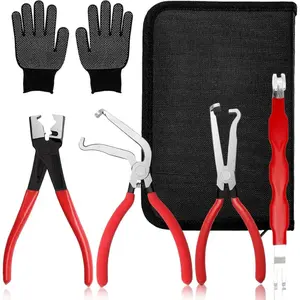 5-Pcs Electrical Disconnect Pliers Set with Gloves – Quick-Release Auto Connector Tool for Fuel Lines, Wiring, Sensors & Coils, Car & Truck Repair Kit, Durable Automotive Maintenance Tool (Red)AACozyNest25