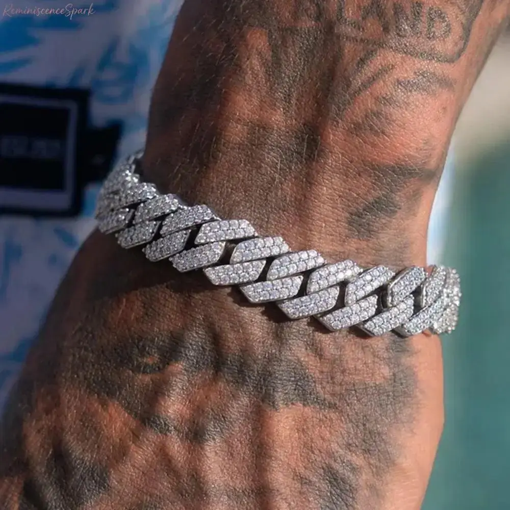 14MM Iced Out Prong Cuban Link Crystal Stone Bracelet, Chunky Size Hip Hop Jewelry, Unisex Sparkling Wrist Accessory, Daily Wear Safe Party Ready Fashion Gift for Men & Women (Sports & Outdoor Hammock Styling Accent), Hip Hop Outfits, Crystal Stones