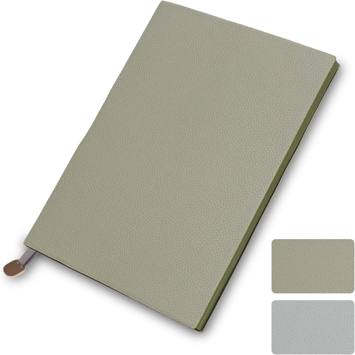 Sage Green 7x10 Inch Large B5 Softcover Notebook, 200 Pages 100gsm Thick No Bleed Journal with Colored Edges & Metal Pendant Bookmark,  PU Leather Aesthetic Desk Notebook for Women