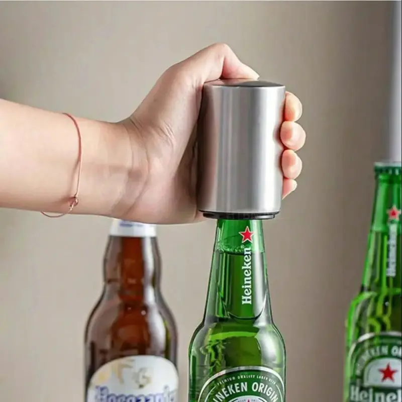 Stainless Steel Automatic Beer Bottle Opener, Magnetic Press Top Cap Remover for Home, Kitchen, Camping, Bar & Party Use, Lightweight Portable Design