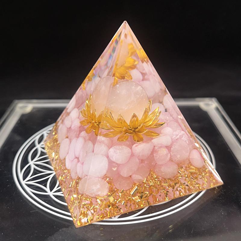 Orgonite Pyramid with Natural Crystal Chips, Pink Quartz Energy Generator for Home Decor, Spiritual Healing Ornament Orgonite Pyramid with Natural Crystal Chips, Pink Quartz Energy Generator for Home Decor, Spiritual Healing Ornament