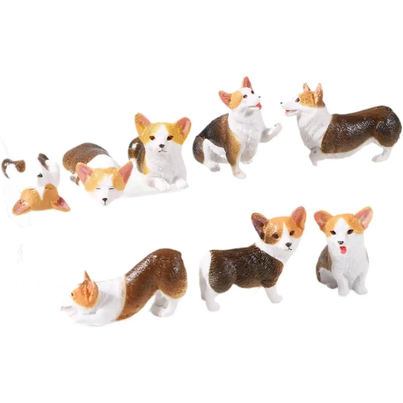8 Pieces Corgi Figurines Animal Dashboard Ornaments Mini Dog Collectible Resin Sculpture Handcrafted PVC Accessories Unique Decoration Suitable for