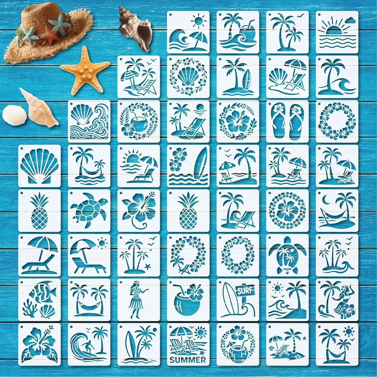 Hawaii Stencils 4in 50 count  Template  Plastic Templates DIY Crafts Stencil Painting Decoration for Fabrics Window Wall  (4inch 50 Pack)