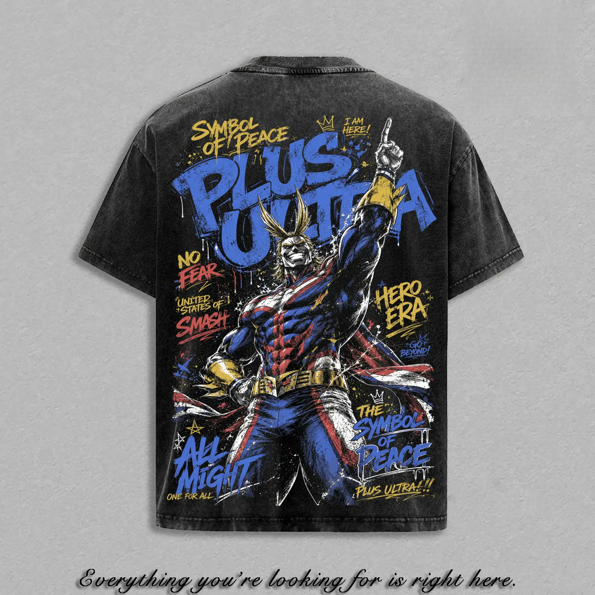 Washed All Might Symbol of Peace My Hero Academia Graphic T Shirt Unisex Heavyweight Cotton Casual Shortsleeve Top Manga Anime Streetwear Apparel Gift For MHA Fans