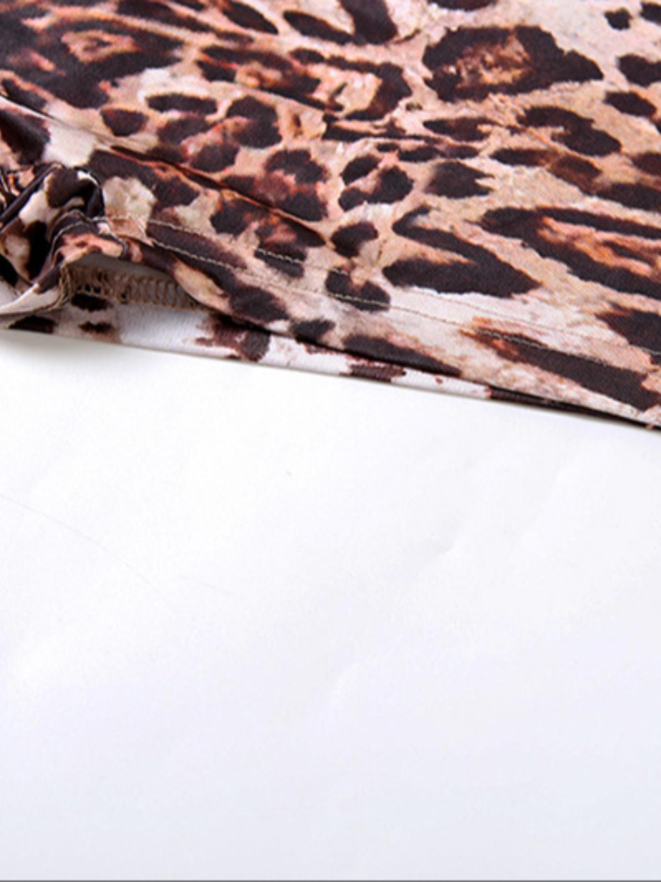 Women's Leopard Print Long Sleeve Romper, Casual Fashion Bodycon Romper for Daily Outdoor Wear, Women Clothes for Summer