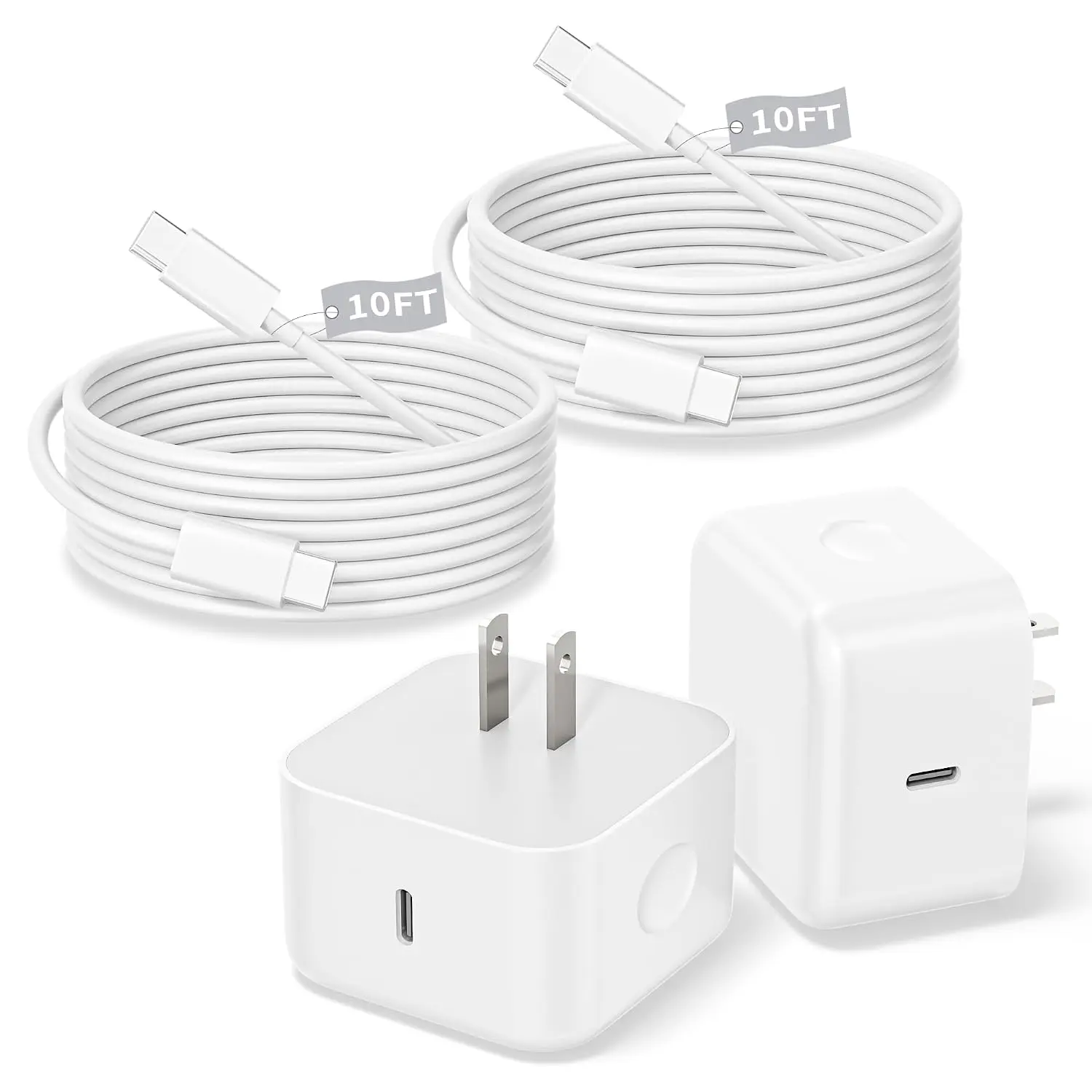 charger for  17, 2Pack 40W Dynamic Power Adapter with 60W Max Foldable USB C Charger Block with 10FT USB C  for  17/Air/17 Pro/17 Pro Max/16 Pro Max/16 Plus/15, iPad Pro/Air/Mini