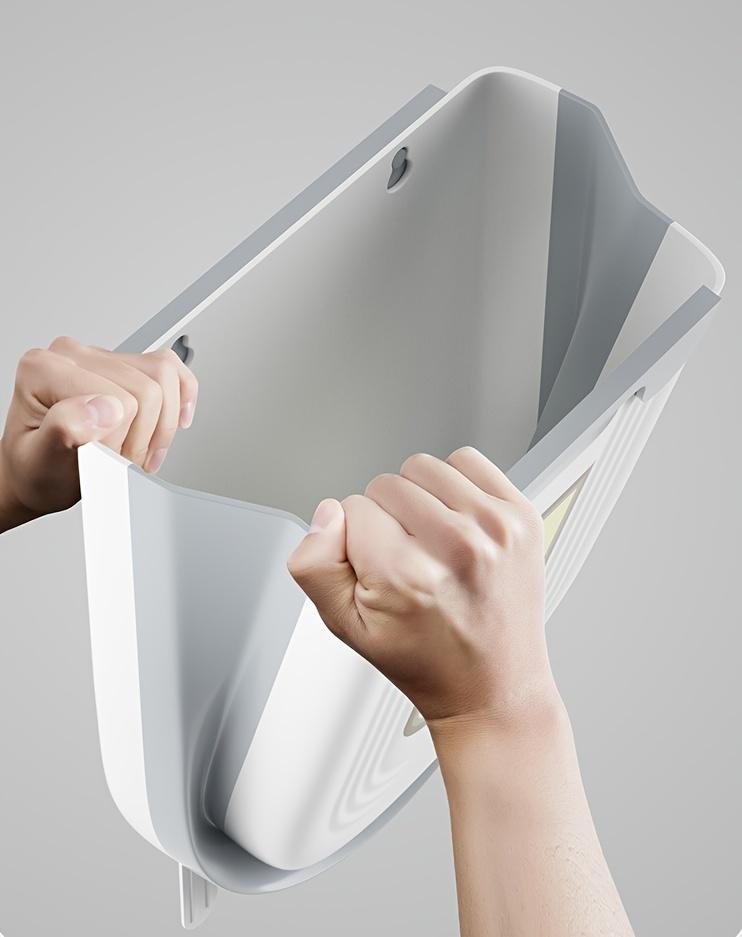 [1pc Foldable Trash Can] 1pc Compact Foldable Trash Can |   Space-Saving Modern Minimalist Rectangular Design, Durable Plastic Portable Countertop Bin for Kitchen & Bathroom, No Electricity Needed