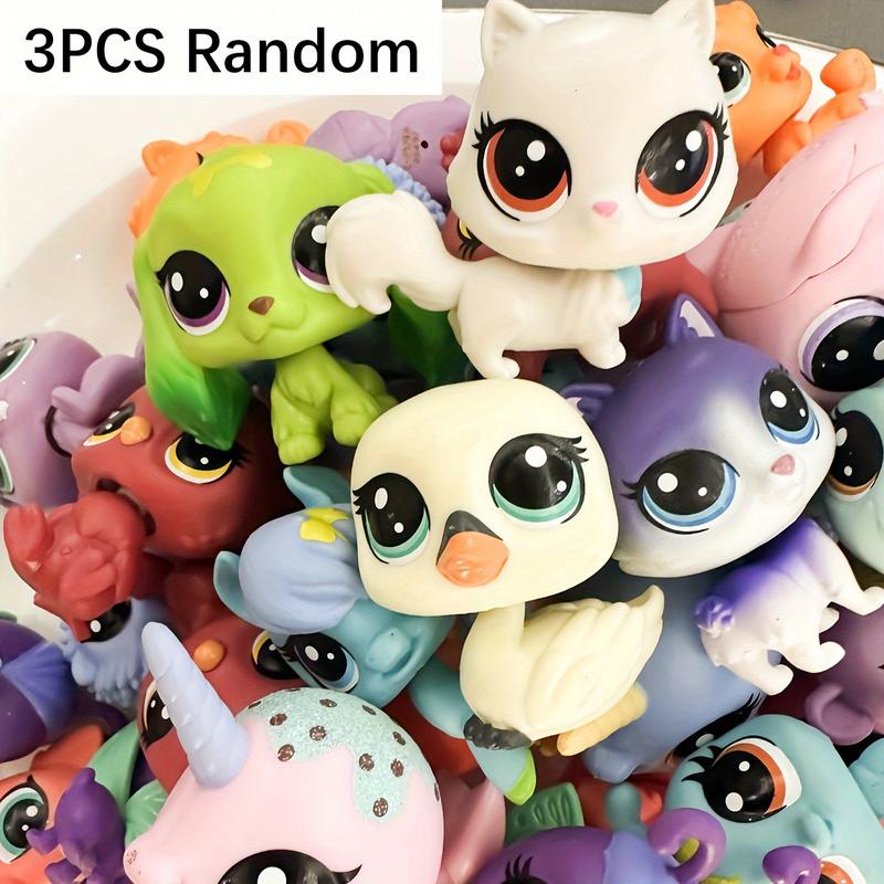 3-Pack LPS DOGS Random Mix 1.97inch Cartoon Animal Figurines, Colorful Plastic Collectible Toys, Cat Dog Rabbit Handicrafts, Novelty Figures for Display