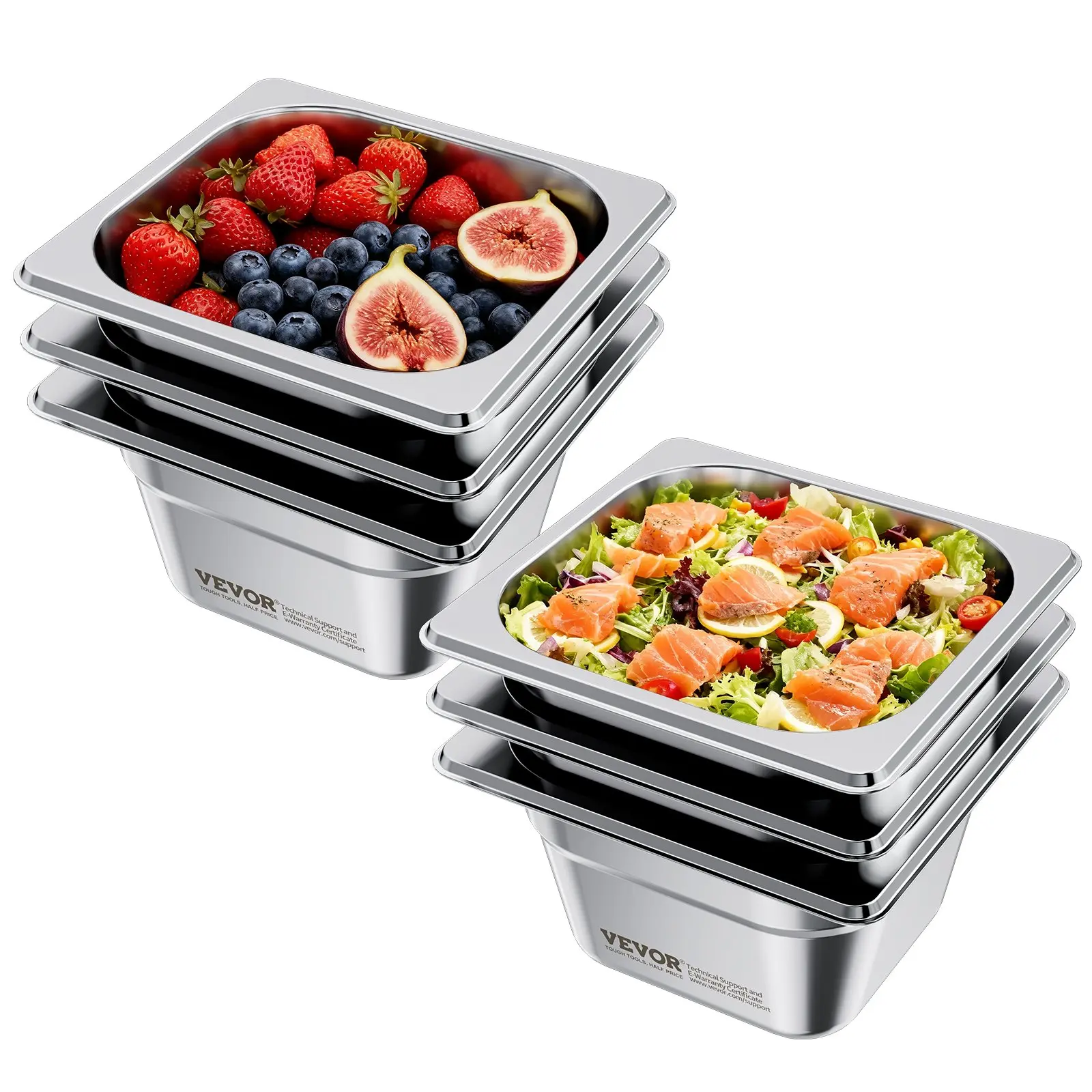 VEVOR 6-Pack Stainless Steel Anti-Jam Steam Hotel Pans, 1/6 Size 4 in Deep 6.8 qt Rustproof Reusable Pans, Versatile Food Serving Supplies for Restaurant Buffet Catering tiktokshopbacktoschool