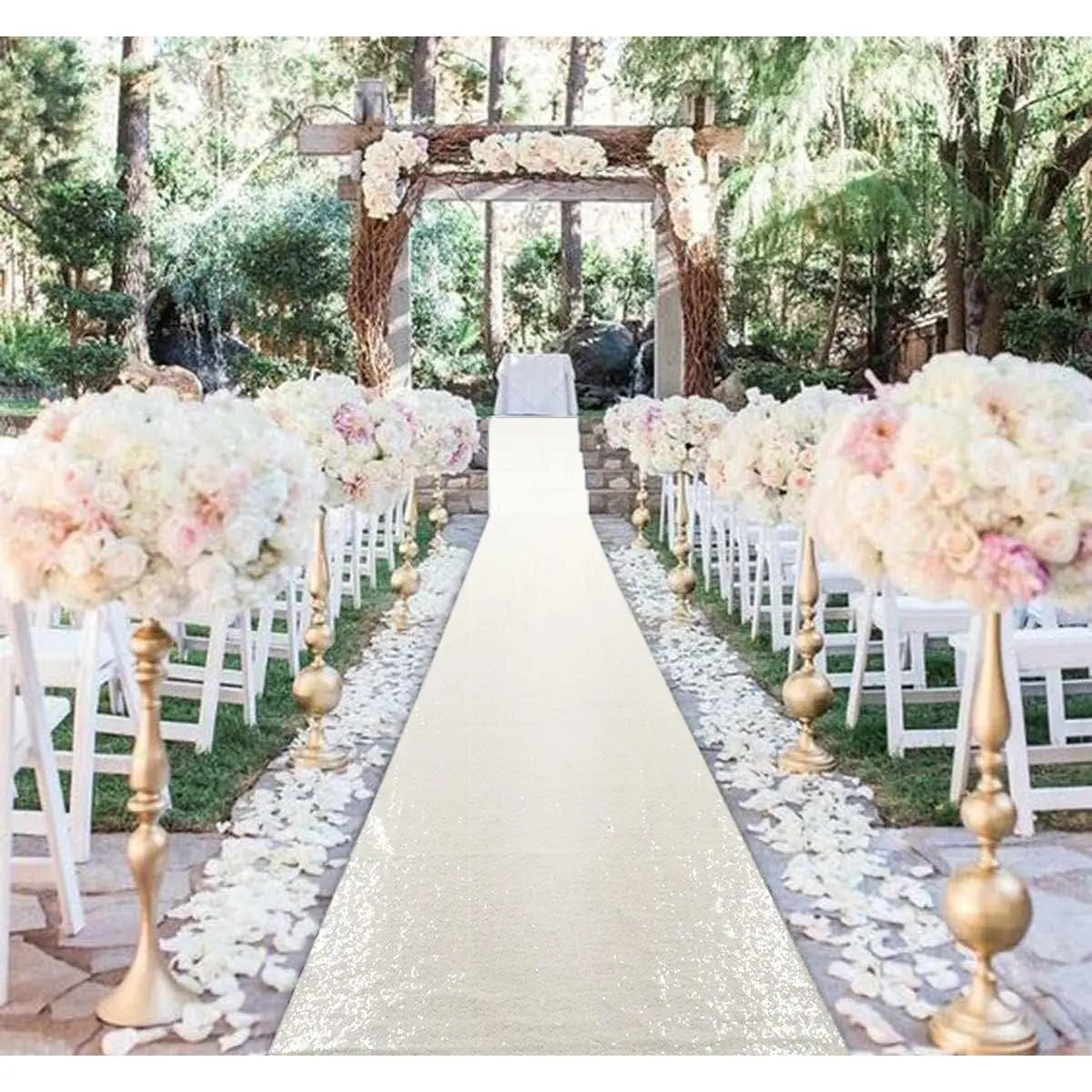 Aisle Runner for Wedding 15FTx2FT Sequins Indoor Outdoor Ceremonies Decor Ivory Carpet Church Runners Weddings Walkway Carpet Rugs